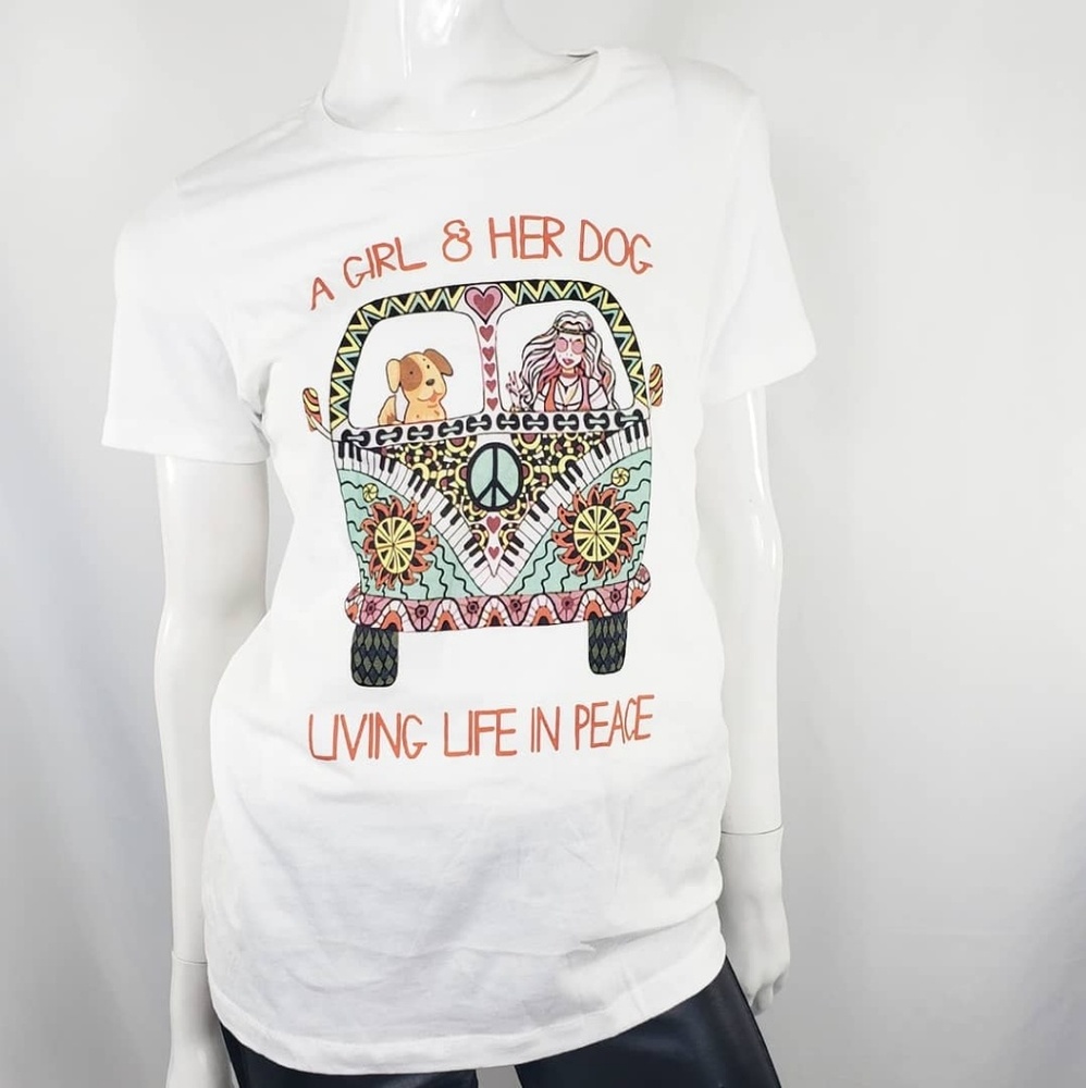A Girl and her dog living in peace tee L